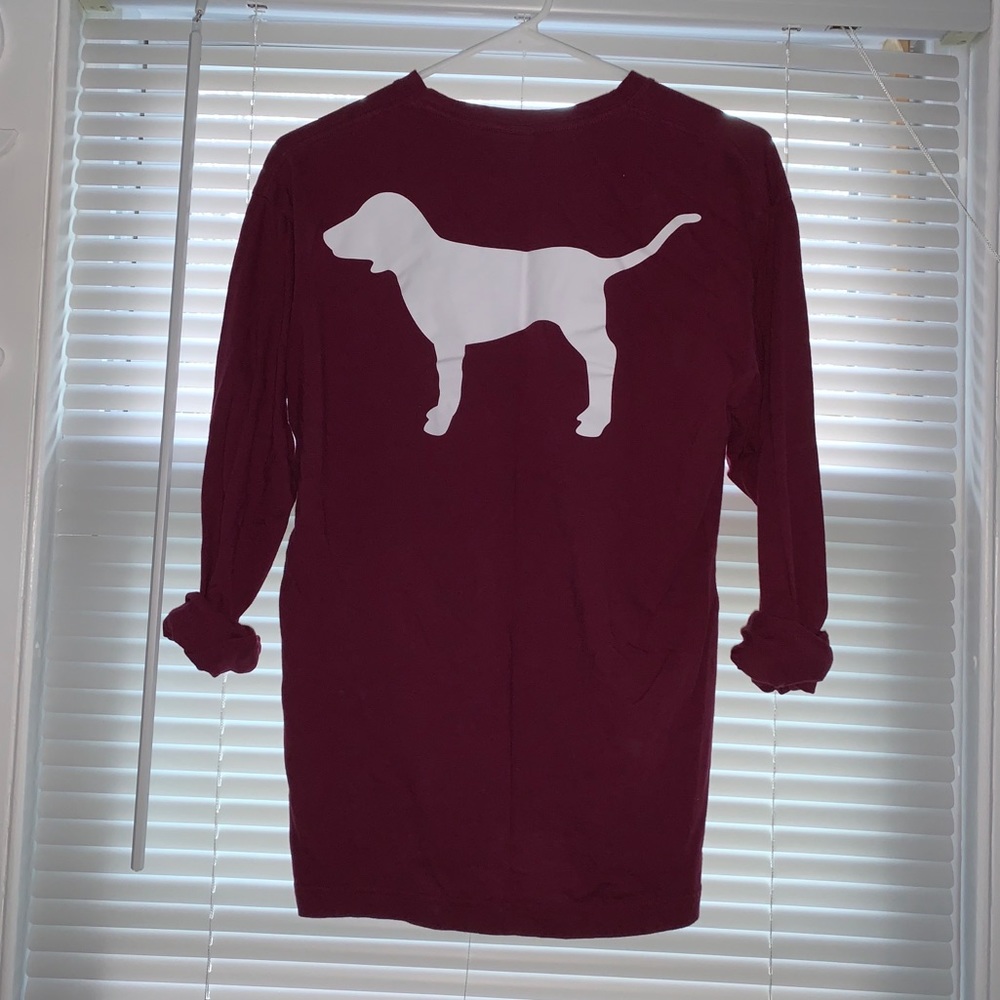 PINK Victoria’s Secret maroon white long sleeve! - Picture 2 of 4